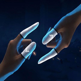 Saccgt 2Pairs Mobile Game Fingertip Gloves Sweatproof Anti-Slip Touch Screen Finger Sleeve Breathable Gaming Fingertip Cover Glass Silver Fiber