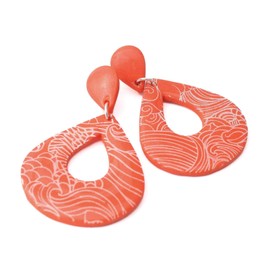 Orange Drop Earrings for Women with Print Design, Unique Statement Clay Jewellery Gifts for Her under 15