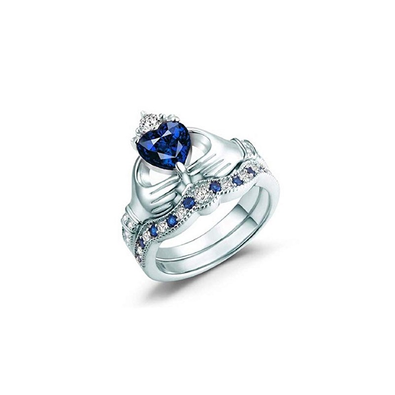 Finemall Women Fashion Jewelry 925 Sterling Silver Blue Sapphire Claddagh