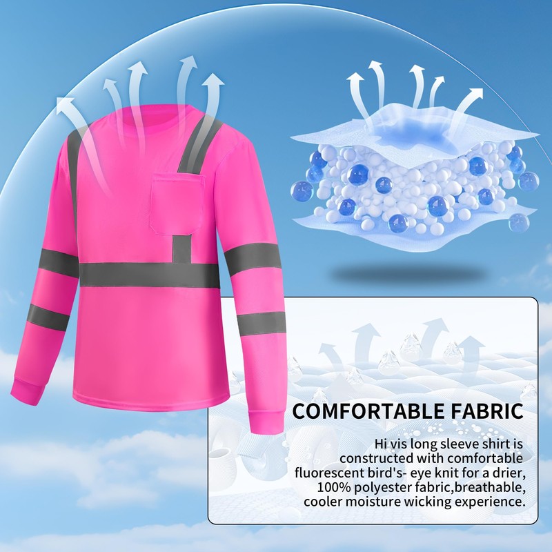 WPLM Hi Vis Long Sleeve Safety Shirts Reflective Daily Lightweight