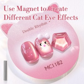Double Rhythm 0.5 Oz Cat Eye Gel Polish with Magnet Same Color Same Bottle Holographic Glitter Shimmer Translucent Color Salon 15 ML Magnetic Nail Art (Rose Pink-MC1182)