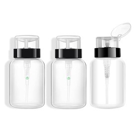 3Pcs 200ML/6.8oz Clear Plastic Push Down Nail Polish Remover Pump Dispenser with Flip Cap Manicure Clean Pump Bottles Makeup Liquid Cosmetic Storage Container Dispensers Vial