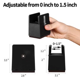 Ezprotekt Adjustable Furniture Risers with Screw Clamp, Chair Risers 2 Inch Height Heavy Duty Sofa Tables Bed Risers, fit Square/Round Leg Diameter from 0''–1.5'', Supports 20,000 lbs (Black, 4 Pack)