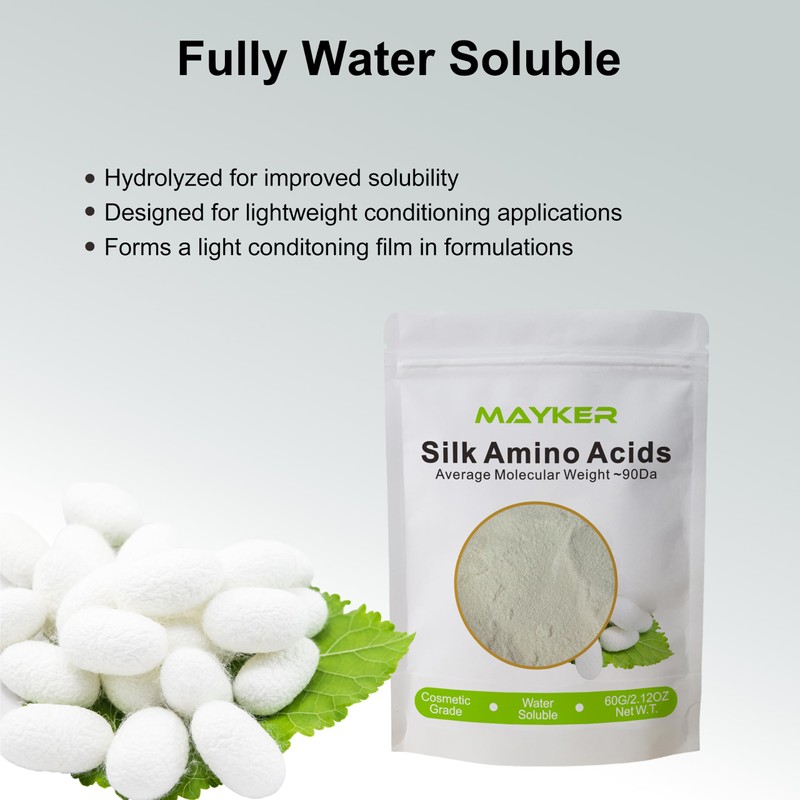 MAYKER Hydrolyzed Silk Amino Acids Powder Cosmetic Grade 2.12 oz,