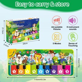 UCAMP Piano Mat for Children, Music Mat Children from 1 Year, Large Music Mat with 10 Animals, Children's Toy from 1 Year, Baby Toy from 1 Year, Christmas Birthday Gifts (110 cm x 43 cm)