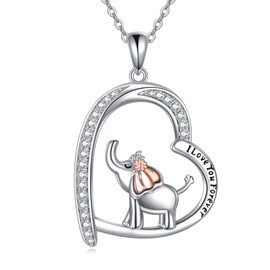 TIGER RIDER Elephant Necklace Sterling Silver Love Animal Heart Pendant Necklace Elephant Jewelry Birthday Gifts for Women Wife