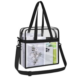 Oraben Clear Bag Stadium Approved 12x6x12 Clear Tote Bag with Removable Strap Clears Lunch Bag for Work Sports Festival (Main Pocket Only, Black)
