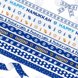 Juego de 10 rollos de cinta Hanukkah, cintas decorativas para el festival judío de las luces, 3/8 pulgadas de ancho x 3 yardas de cada estrella de David, para lazos para envolver el cabello (Hanukkah