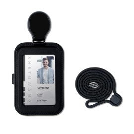 Casekey US Stock Detachable Identity Cardholder Set Premium Leather Stretchable Yoyo ID Badge Card Holder with Lanyardcolor: Black