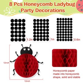 8 Pcs Ladybug Party Decorations Supplies 12 Inch Ladybug Honeycomb Centerpiece Birthday Party Decorations 3D Bug Decor Hanging Bug for Birthday Baby Shower Supplies