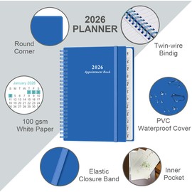 2026 Appointment Book & Planner - A5 Daily Hourly Planner from January 2026 - December 2026, Weekly Appointment Book with 30-Minute Interval, Medium 6.4" x 8.5", Blue