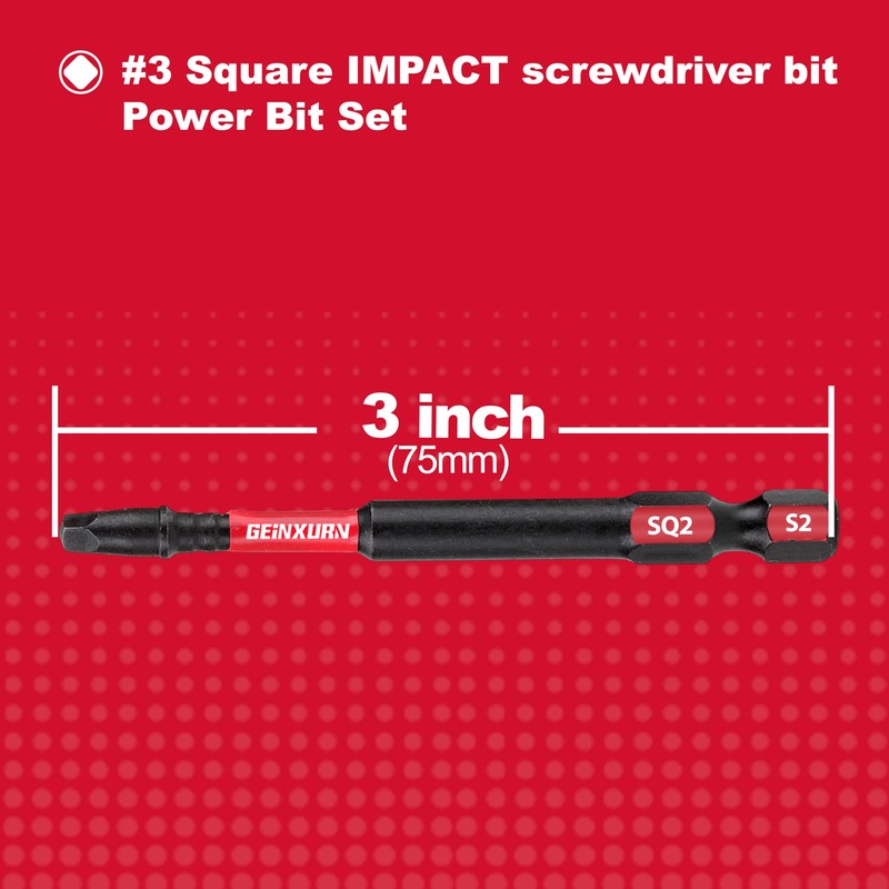 GEINXURN Impact Tough 3Inches #2 Square Insert Driver Bits,15Pack Magnetic