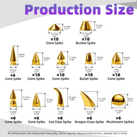 Swpeet 96 Sets 12 Styles Gold Mixed Shape Spikes and Studs Metal Screw Back Bullet Cone Studs and Spikes Rivet Leather Rivets Kit with Install Tools for DIY Craft Leather Craft Repairs Decoration