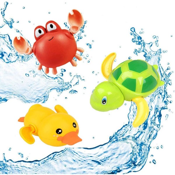 SeWooo Pack of 3 Baby Bath Toys, Water Toy, Children's Baby Bath, Swimming Bath, Pool Toy, Clockwork Turtle Swimming Pool Toy for Toddlers, Boys, Girls