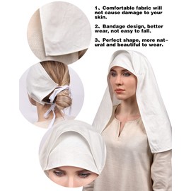 PROCOS Women's Medieval White Veil Renaissance Hat Scarf Coif for 14th Century Cosplay Costume (White-B)