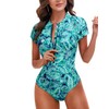 Holipick Women's One Piece Short Sleeve Green Paisley Rash Guard