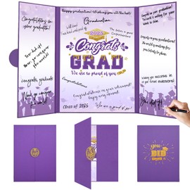 Graduation Decorations 2025 Purple Gold Graduation Guest Book to Sign Congrats Grad Signature Guestbook Alternative Party Gifts Keepsake Class Of 2025 Invitations Memory Card Board College High School