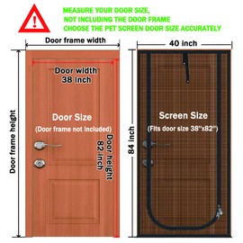 QWR Reinforced Cat Screen Door,Fits Door Size 38''x 82',Thickened Cat Resistant Mesh Screen Door for Living Room,Kitchen,Bedroom,Cat Proof Screen with Zipper Closure., Black