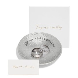 PureRejuva 10th Anniversary Tin Gifts – 4 In., Engraved, Aluminum Wedding Ring Holder Dish & Gift Box – 10 Year Anniversary for Him & 10 Year Anniversary for Her Textured Style | PureRejuva