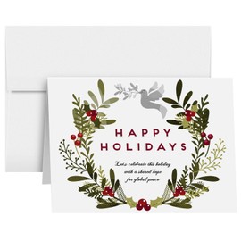 2025 Happy Holidays "Shared Hope for Global Peace" Cards and Envelopes Set – Christmas Wreath, Xmas, New Year Greetings, Invitations, Thank You's, Small Business, Gifts | 4.25" x 5.5" | 25 per Pack