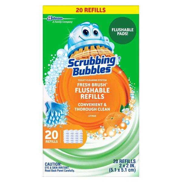 Scrubbing Bubbles Fresh Brush Flushables Refill, Toilet and Toilet Bowl Cleaner, Eliminates Odors and Limescale, Citrus Action Scent, 20 ct