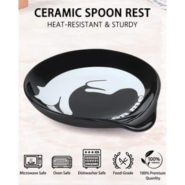 VanlonPro Ceramic Spoon Rest, 5 Inch Spoon Holder for Stove Top, Kitchen Counter, Utensils, Ladle, Coffee Spoons, Cooking Spoons, Spatula, Tongs, Heat-Resistant, Housewarming Gifts, Cat Pattern