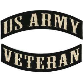 US Army Veteran Rocker Patches 12" | Large Military Vet Embroidered Motorcycle Jacket Patch Iron On 2 pc. Set - by Nixon Thread Co.