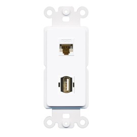 RiteAV - Cat6 USB A-A Port Wall Plate Decorative (Rocker) White