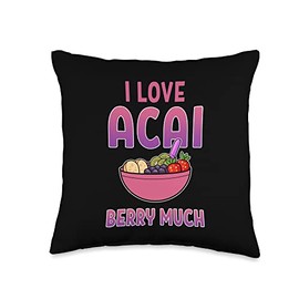 Acai Berry Anime Figure Blueberry Manga Merch I Love Acai Much Foodie Berries Superfood Vegan Bowl Throw Pillow, 16x16, Multicolor