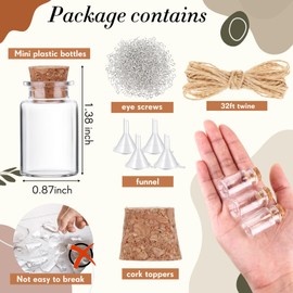 Bokon 100 Packs Mini Plastic Bottles with Corks Stoppers Eye Screws Funnels Small Potion Bottles Tiny Clear Sand Art Jar Wishing Vial for Birthday Party DIY Crafts Gift (0.87 x 1.38 Inch)
