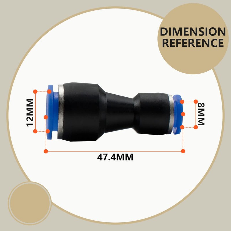 Bwintech 4 Pcs 8mm to 12mm Pneumatic Straight Reducing Push