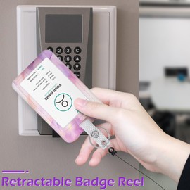 Anseal Breakaway Lanyards for Id Badges, Retractable Badge Holders with Keychain, Id Credit Card Holder Vertical Name Tag Protector Badge Reel for Nurse Teacher Student (Marble Purple Pink)