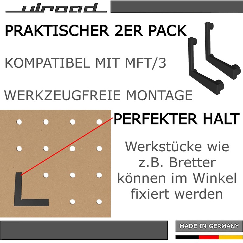 ULROAD Pack of 2 Bench Hooks 20 mm 90° Angle