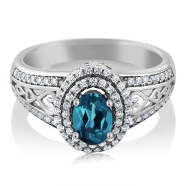Gem Stone King 1.36 Cttw London Blue Topaz Engagement Ring For Women | 925 Sterling Silver | Oval 6X4MM | Gemstone Birthstone | Available In Size 5, 6, 7, 8, 9