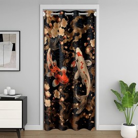 Erosebridal Koi Fish Door Curtain Cherry Blossom Blackout Curtain 42" W X 80" L Apanese Style Ukiyoe Door Drape Oriental Exotic Carp Room Divider Curtain Vintage Retro Door Curtains for Door Window