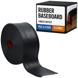 Houseables Rubber Baseboard, Baseboard Trim, Rubber Molding Trim, Base Boards for Walls, Cove Base, Flexible Molding, Peel and Stick, Self Adhesive, Vinyl Coving, for Garage, Floor, Black, 4in x 60ft