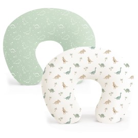 Konssy 2 Pack Nursing Pillow Covers, Stretchy and Soft Nursing Cover for Breastfeeding Pillows, Pillow Slipcover for Baby Girls Boys Newborn (Dino Jungle, Sage)