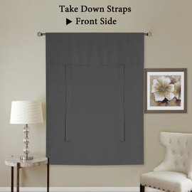 H.VERSAILTEX Solid Blackout Curtain Energy Efficient Tie Up Shades Rod Pocket Panel for Kitchen (Charcoal Gray, 42W x 63L, One Panel)