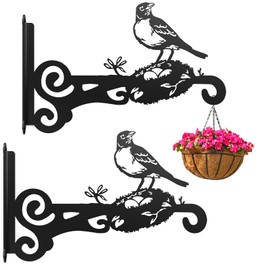 Ziwijity Set of 2 Metal Plant Hangers, Wall Plant Hangers, Sturdy Wall Hooks, Hanging Basket Hooks for Plants, Bird Feeders, Wind Chimes & Lanterns, Rustproof Hanging Brackets (Black, Pack of 2)