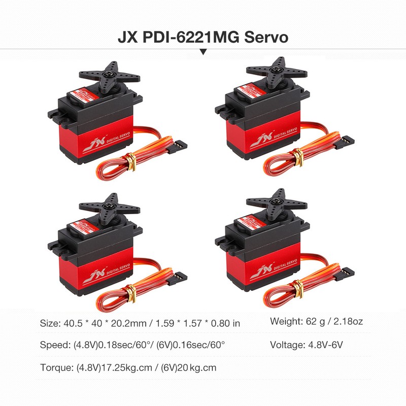 4pcs JX PDI-6221MG Metal Gear Digital Servo 20kg Torque Aluminums