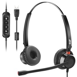 RVP+ Stereo USB Headset with Environmental Noise Cancelation (ENC), Wired Headset with Mic, Call Center Headset for Laptop Computer - Black