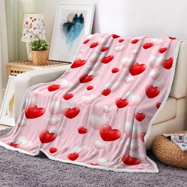 Valentines Day Blanket, Valentines Blanket Red Pink Heart Plaid Fuzzy Blanket Romantic Love Heart Decorative Soft Cozy Flannel Blanket for Mom Couple Home Bed Sofa Couch Chair, 60 x 50 Inch