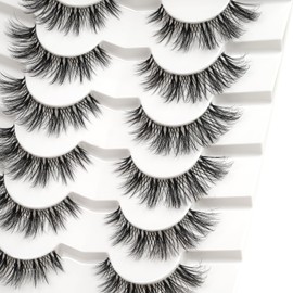 Happy Heartbeat 3D False Eyelashes, Cat Eye, Wispy, Natural Short False Eyelashes, Super Natural, Cross, Fluffy, Soft, Reusable Faux Mink Eyelashes, No. 199