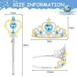 Vicloon 2PCS Light Up Princess Crown and Wands, Princess Dress Up Accessories for Little Girls, Princess Tiara Jewelry Toy for 3-6 Girl Christmas Birthday Cosplay Crown