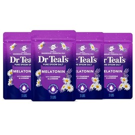 Dr Teal's Pure Epsom - Mezcla de sal de magnesio para dormir con melatonina, lavanda y aceites esenciales, 3 libras (paquete de 4)