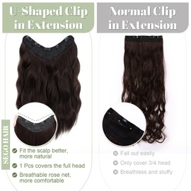 SEGO 45 cm Clip-In Extensions, 1-Piece Set, 5 Clips, U-Shaped, Like Real Hair, Wavy Curly, for Full Head, 160 g, Dark Brown