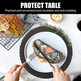 HEYOMART Round Placemats and Coasters Set of 6, Braided Woven Placemats Washable Heat Resistant Table Mats for Kitchen Dining Table Home Restaurant, Black