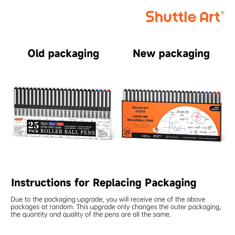 Shuttle Art Rollerball Pens, 25 Pack (21 Black, 2 Blue,