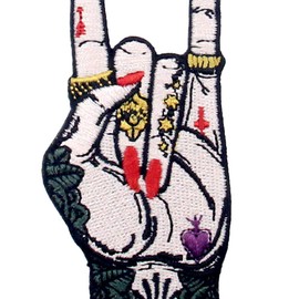 Rock and Roll Tattoo Hand Symbol Finger Sign Patch Embroidered Applique Badge Iron On Sew On Emblem