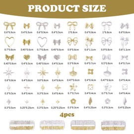 4 Boxes Of Nail Art Accessories, Bow Nail Patches, Nail Pendants, Nail Gems, Nail Art Nails, Suitable For Family Diy And Professional Nail Art (Gold, Silver).